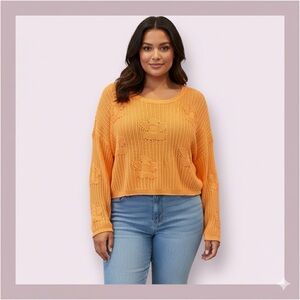 Sincerely Jules Orange Open Knit Floral Pullover Sweater